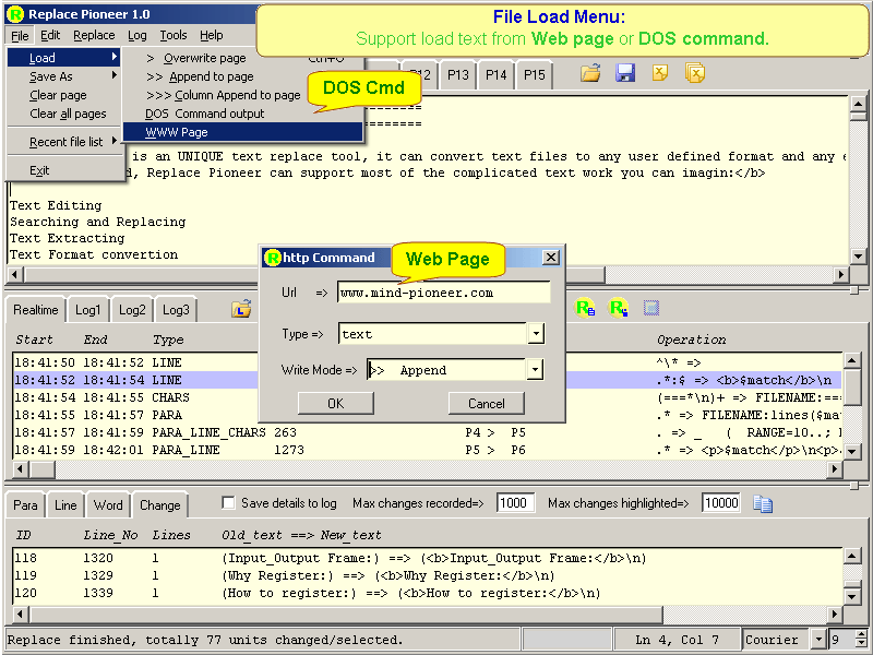 File Load Menu: Support load text from Web page or DOS command